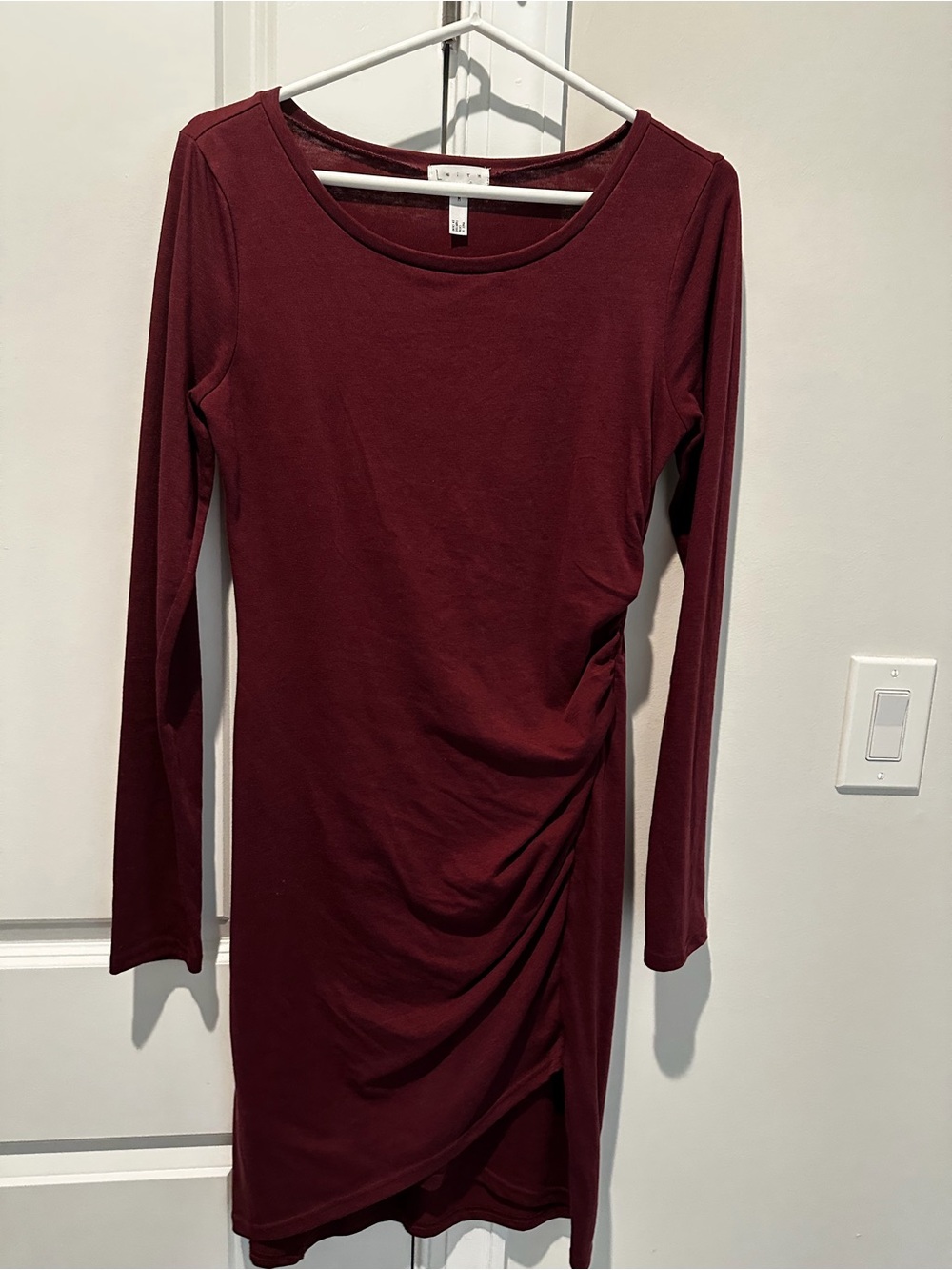 Leith Deep Burgundy Long Sleeve Scoop Neck Dress